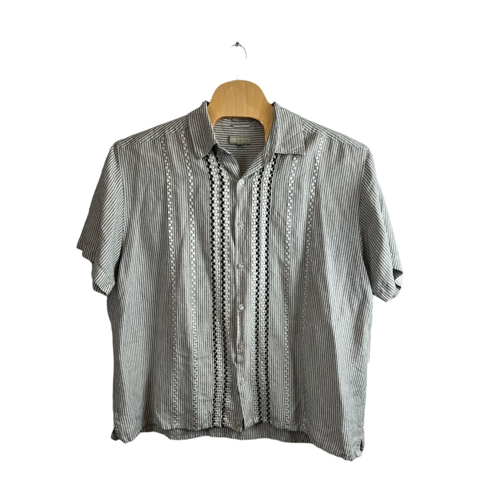 Visitor‎ Men’s Linen Blend Embroidered Short Sleeve Button Up Shirt Size XL